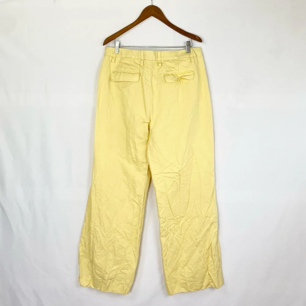 Banana Republic Cotton Linen Wide Leg Trouser Pant Soft Yellow Size 14 High Rise
